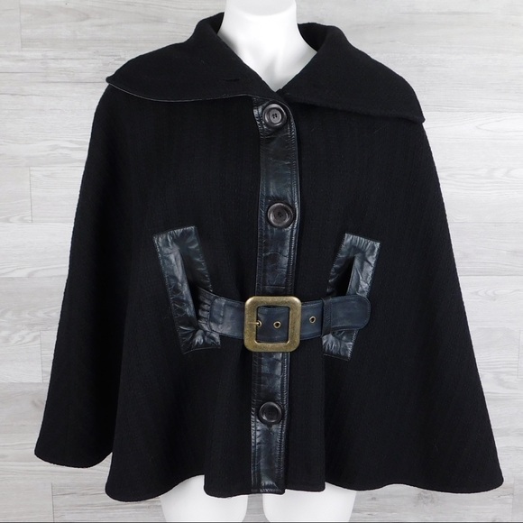 Mackage Jackets & Blazers - Mackage Black Virgin Wool & Leather Belted Cape